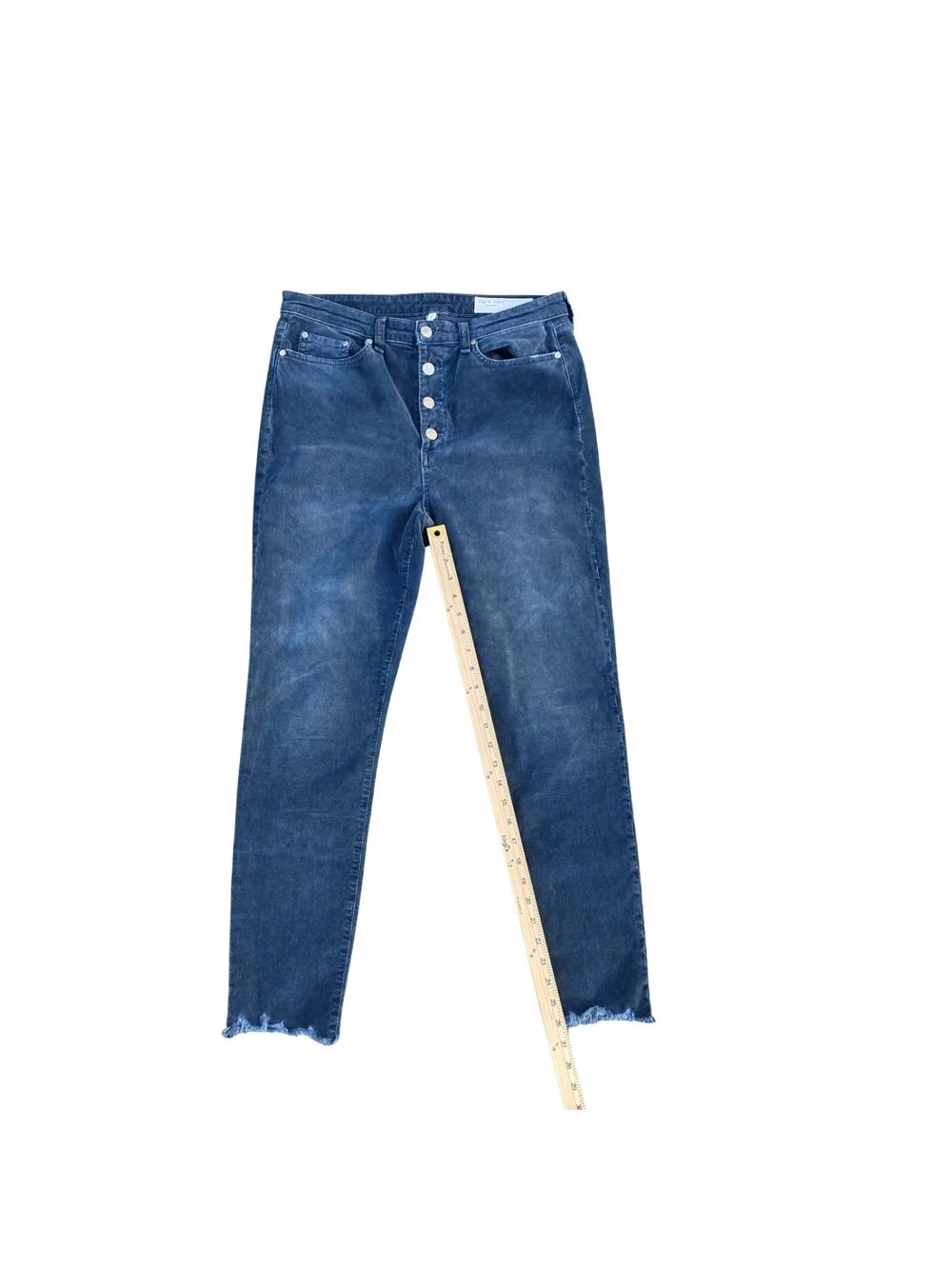 Rag & Bone Nina‎ High-Rise Ankle Skinny Corduroy Pants Navy Raw Hem 31